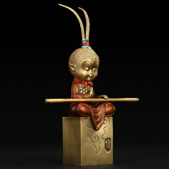 Handcrafted Brass Monkey King Statue - Feng Shui Gift for Business & Home