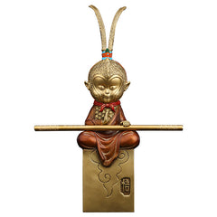 Handcrafted Brass Monkey King Statue - Feng Shui Gift for Business & Home
