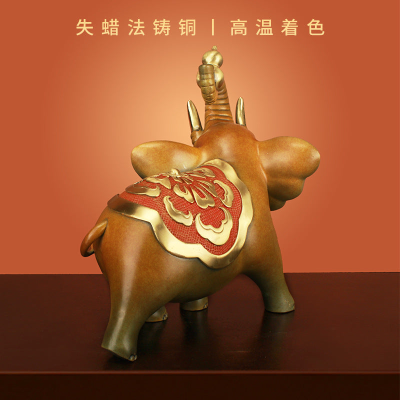 "Fortune and Wealth" Bronze Elephant Ornament, Bronze Elephant Home, TV, Wine Cabinet Decoration 0945
