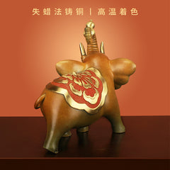 "Fortune and Wealth" Bronze Elephant Ornament, Bronze Elephant Home, TV, Wine Cabinet Decoration 0945