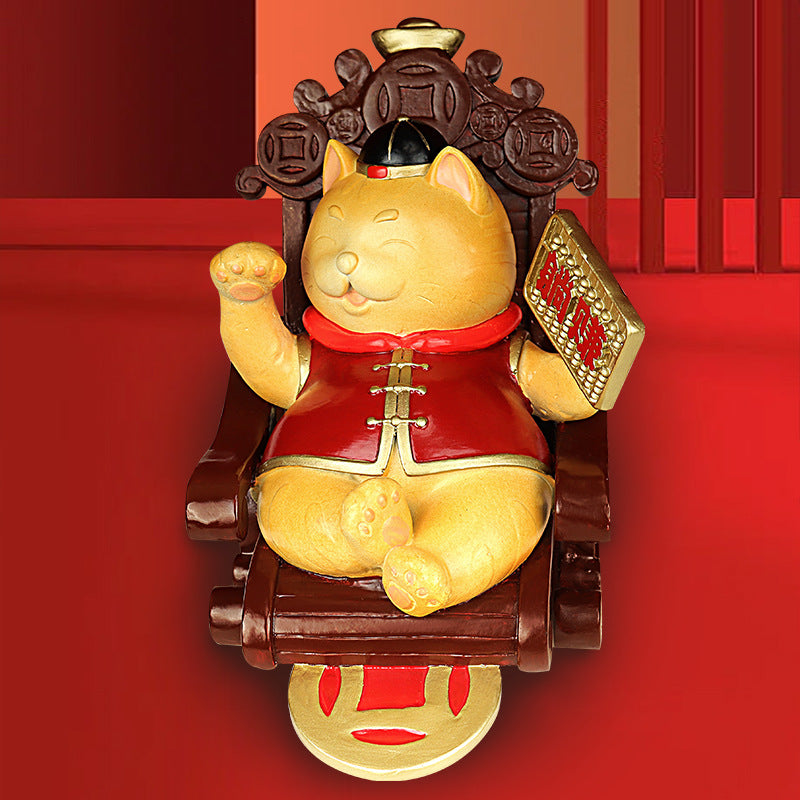 "Money Attraction Lying and Earning" Copper Money Attraction Cat Ornament to Send to Friends Store Front Desk Chinese Style Opening Gift