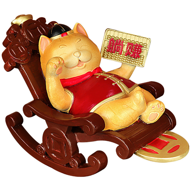 "Money Attraction Lying and Earning" Copper Money Attraction Cat Ornament to Send to Friends Store Front Desk Chinese Style Opening Gift