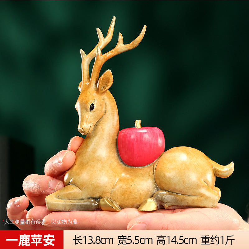 Painted copper one deer safe ornament, home office Xianglu handicrafts desktop sika deer mini decoration